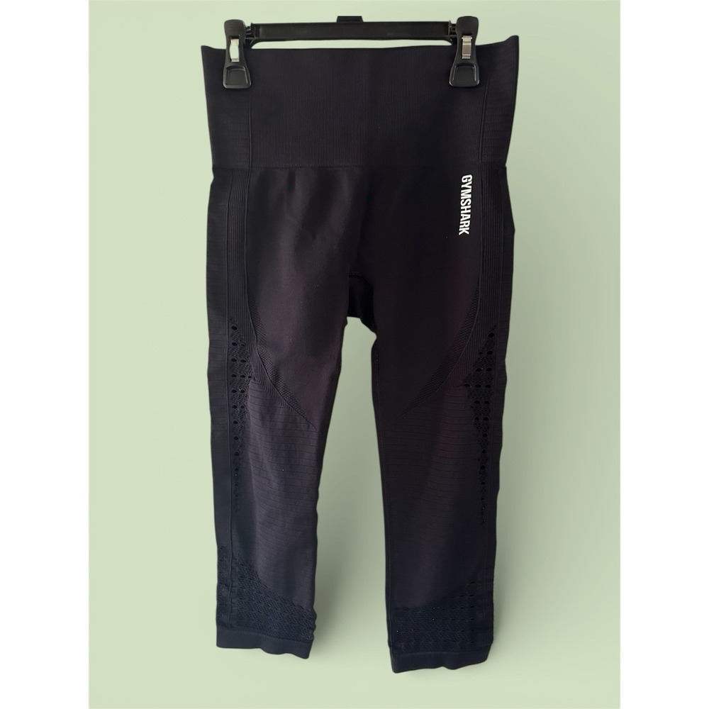 Gymshark Pants Womens Small Black Seamless Capri Leggings Mesh Crop Athletic